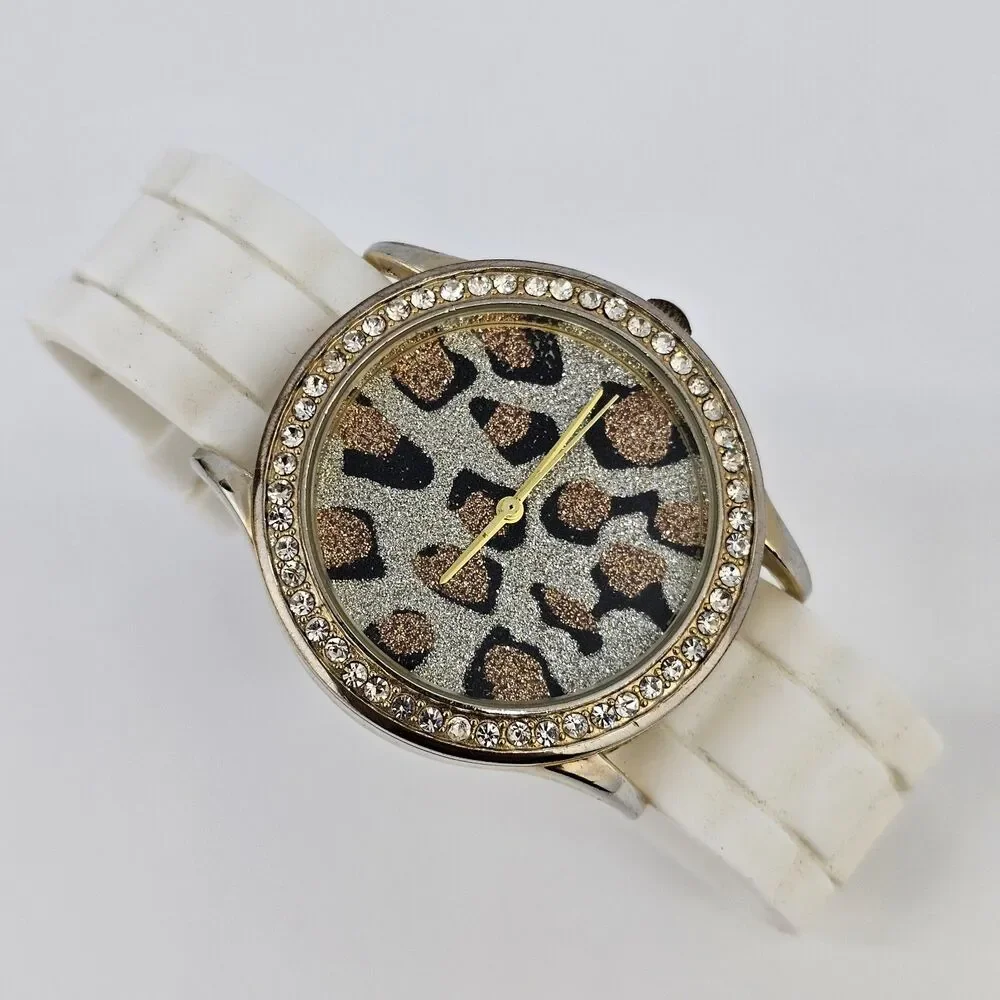 40MM‎ Women's Animal Print Dial Watch White Plastic Band New Battery